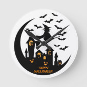 Spooky Bats & Witch Happy Halloween Custom Ronde Klok (Voorkant)