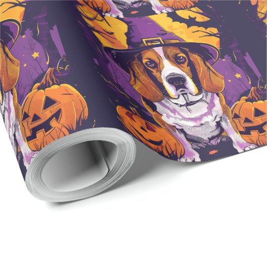 Spooky Beagle Halloween heks en pompoen Cadeaupapier (Rol Hoek)