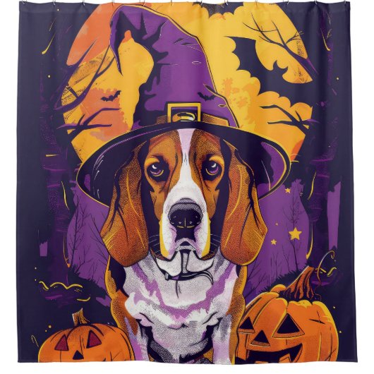 Spooky Beagle Halloween heks en pompoen Douchegordijn (Voorkant)