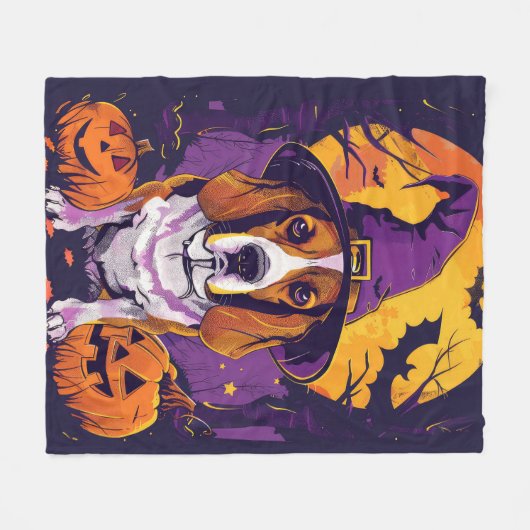 Spooky Beagle Halloween heks en pompoen Fleece Deken (Voorkant (Horizontaal))