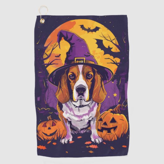 Spooky Beagle Halloween heks en pompoen Golfhanddoek (Voorkant)