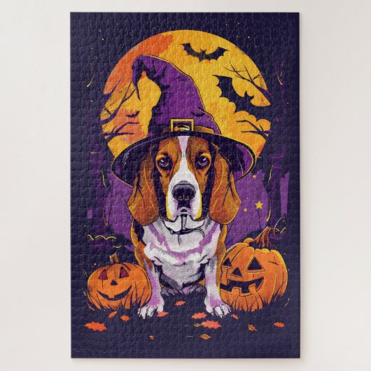 Spooky Beagle Halloween heks en pompoen Legpuzzel (Verticaal)