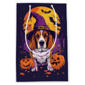 Spooky Beagle Halloween heks en pompoen Medium Cadeauzakje (Voorkant)