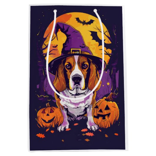 Spooky Beagle Halloween heks en pompoen Medium Cadeauzakje (Voorkant)