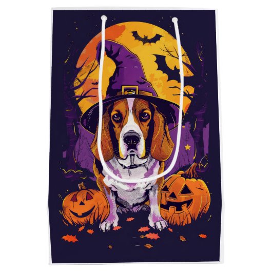 Spooky Beagle Halloween heks en pompoen Medium Cadeauzakje (Achterkant)