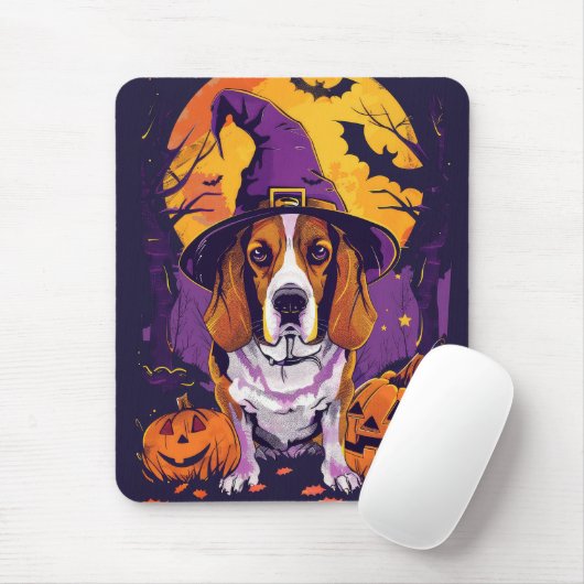 Spooky Beagle Halloween heks en pompoen Muismat (Met muis)