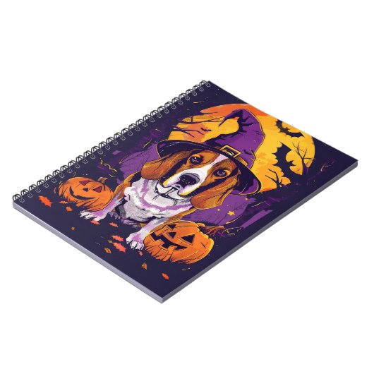 Spooky Beagle Halloween heks en pompoen Notitieboek (Linkerzijde)