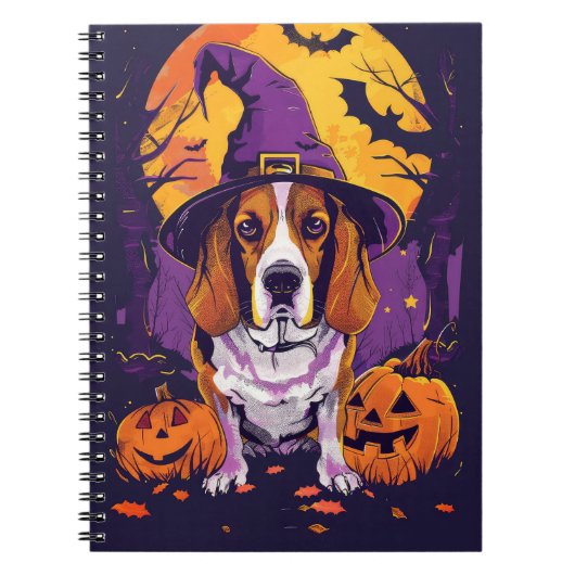 Spooky Beagle Halloween heks en pompoen Notitieboek (Voorkant)
