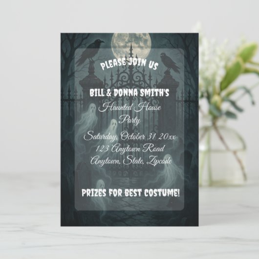 Spooky begraafplaats Halloween Party Kaart (Staand voorkant)