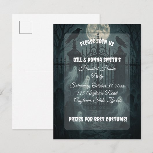 Spooky begraafplaats Halloween Party Uitnodiging Briefkaart (Voorkant / Achterkant)