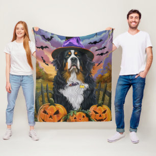 Spooky Berner Mountain Halloween Witch Pumpkin Fleece Deken