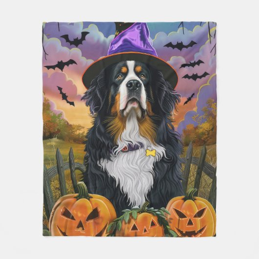 Spooky Berner Mountain Halloween Witch Pumpkin Fleece Deken (Voorkant)