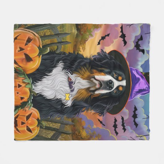 Spooky Berner Mountain Halloween Witch Pumpkin Fleece Deken (Voorkant (Horizontaal))