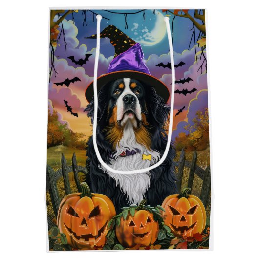 Spooky Berner Mountain Halloween Witch Pumpkin Medium Cadeauzakje (Achterkant)