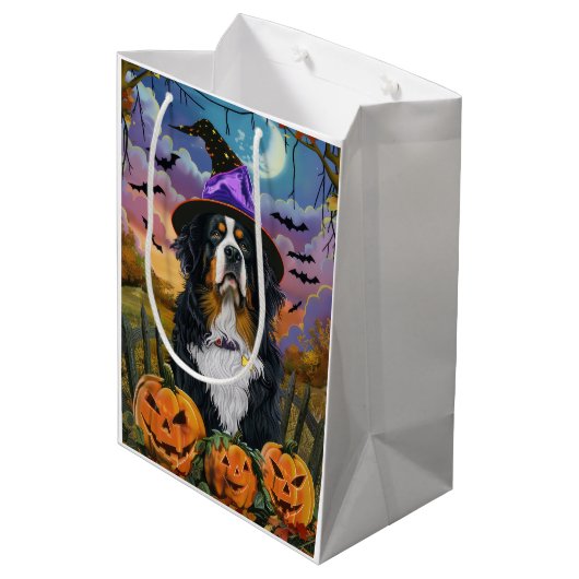 Spooky Berner Mountain Halloween Witch Pumpkin Medium Cadeauzakje (Achterkant Gekanteld)