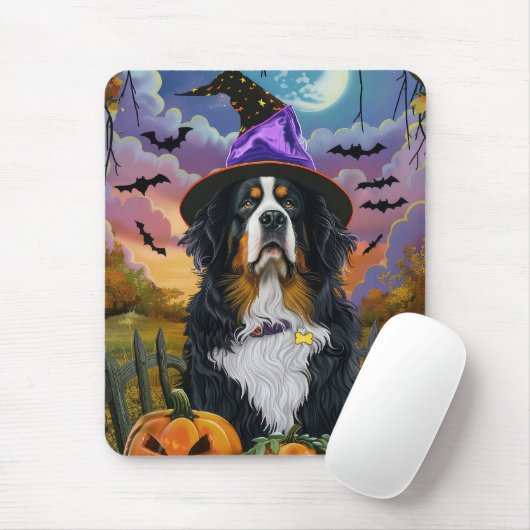 Spooky Berner Mountain Halloween Witch Pumpkin Muismat (Met muis)