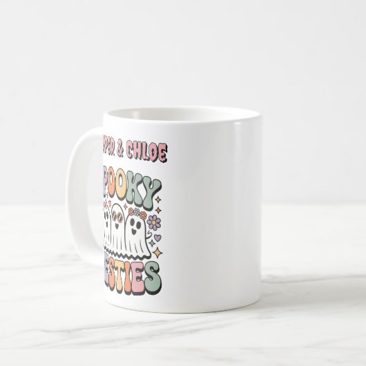Spooky Besties Pastel Retro Ghost Friends Koffiemok (Voorkant links)