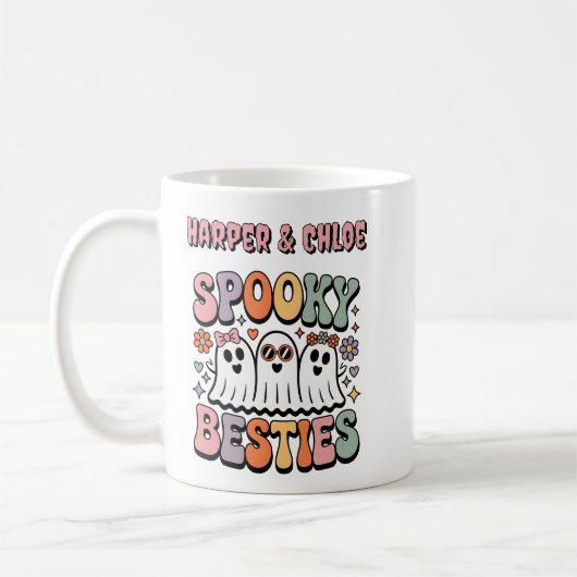 Spooky Besties Pastel Retro Ghost Friends Koffiemok (Links)