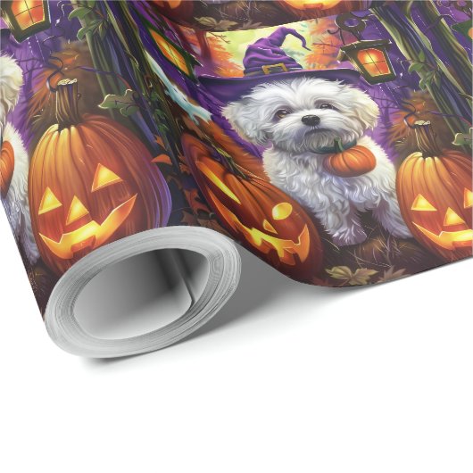 Spooky Bichon Frise Halloween heks en pompoen Cadeaupapier (Rol Hoek)