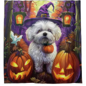 Spooky Bichon Frise Halloween heks en pompoen Douchegordijn (Voorkant)