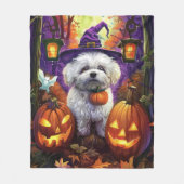 Spooky Bichon Frise Halloween heks en pompoen Fleece Deken (Voorkant)
