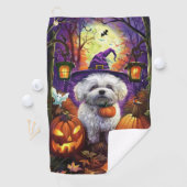Spooky Bichon Frise Halloween heks en pompoen Golfhanddoek (Insitu)