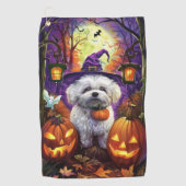 Spooky Bichon Frise Halloween heks en pompoen Golfhanddoek (Voorkant)