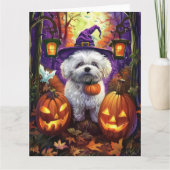 Spooky Bichon Frise Halloween heks en pompoen Kaart (Voorkant)