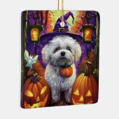 Spooky Bichon Frise Halloween heks en pompoen Keramisch Ornament (Rechts)