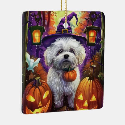 Spooky Bichon Frise Halloween heks en pompoen Keramisch Ornament (Rechts)