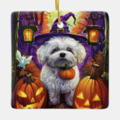 Spooky Bichon Frise Halloween heks en pompoen Keramisch Ornament (Voorkant)