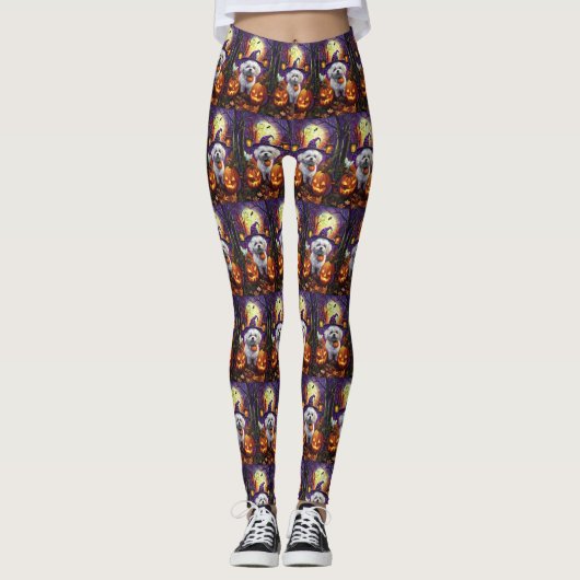 Spooky Bichon Frise Halloween heks en pompoen Leggings (Voorkant)