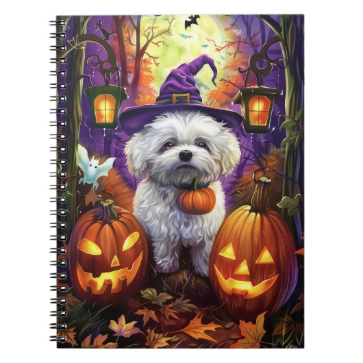 Spooky Bichon Frise Halloween heks en pompoen Notitieboek (Voorkant)
