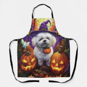 Spooky Bichon Frise Halloween heks en pompoen Schort (Voorkant)