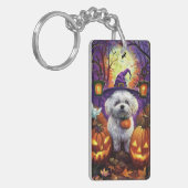 Spooky Bichon Frise Halloween heks en pompoen Sleutelhanger (Voorkant Links)