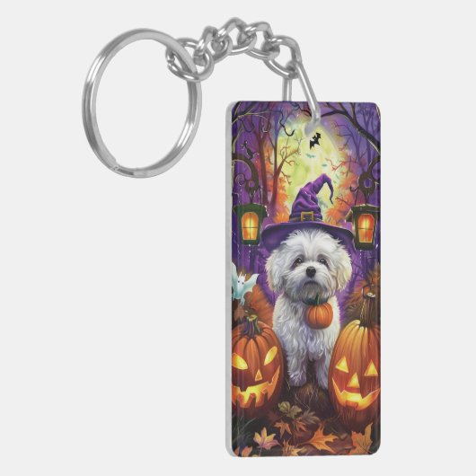 Spooky Bichon Frise Halloween heks en pompoen Sleutelhanger (Voorkant Links)