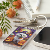 Spooky Bichon Frise Halloween heks en pompoen Sleutelhanger (Voorkant Rechts)