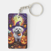 Spooky Bichon Frise Halloween heks en pompoen Sleutelhanger (achterkant)