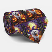 Spooky Bichon Frise Halloween heks en pompoen Stropdas (Opgerold)