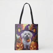 Spooky Bichon Frise Halloween heks en pompoen Tote Bag (Voorkant)