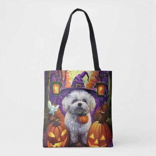 Spooky Bichon Frise Halloween heks en pompoen Tote Bag (Voorkant)