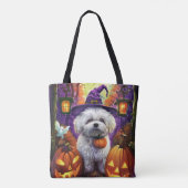 Spooky Bichon Frise Halloween heks en pompoen Tote Bag (Achterkant)