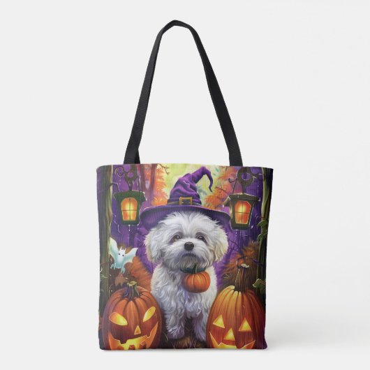 Spooky Bichon Frise Halloween heks en pompoen Tote Bag (Achterkant)