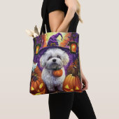 Spooky Bichon Frise Halloween heks en pompoen Tote Bag (Dichtbij)