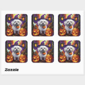Spooky Bichon Frise Halloween heks en pompoen Vierkante Sticker (Vel)