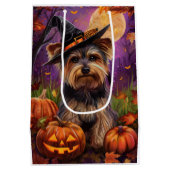 Spooky Biewer Terriër Halloween Heks en Pompoen Medium Cadeauzakje (Achterkant)