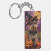 Spooky Biewer Terriër Halloween Heks en Pompoen Sleutelhanger (Voorkant Links)