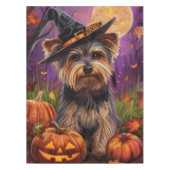 Spooky Biewer Terriër Halloween Heks en Pompoen Tafelkleed (Voorkant)