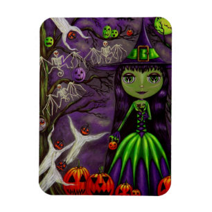 Spooky Big Eye Witch Bat Skeletons Ghosts Booo! Magneet