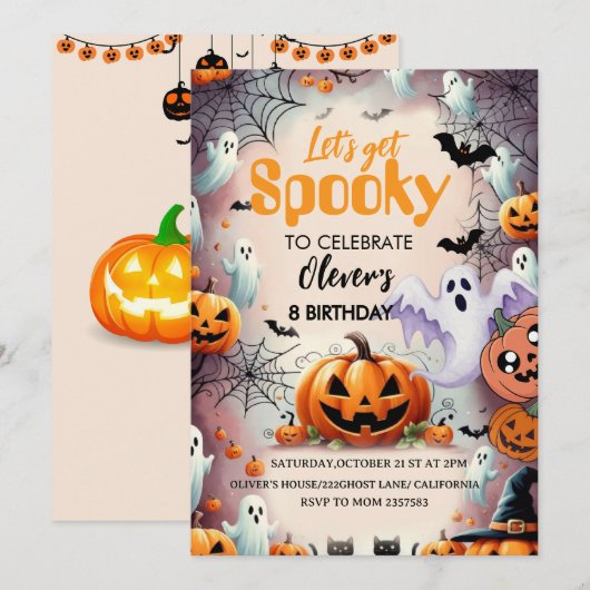 Spooky Birthday Invitation Editable Digital Down Kaart (Voorkant / Achterkant)